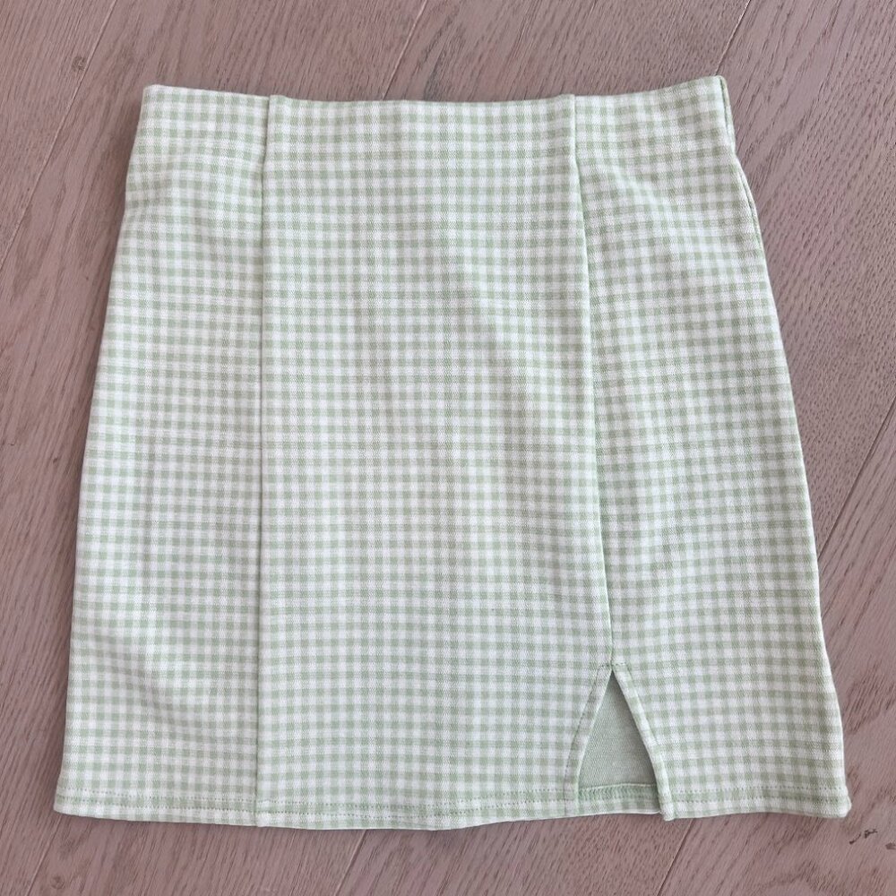 Mini Skirt Green Gingham Check Spring Summer Preppy Y2K Small New - Picture 3 of 8
